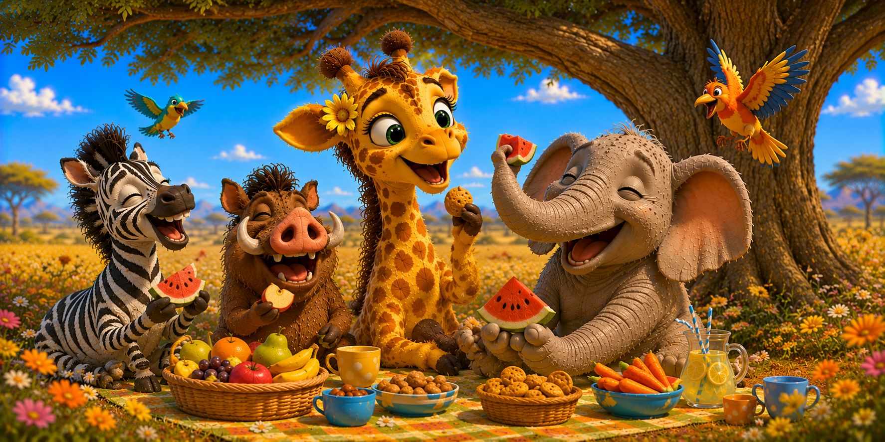 Sunny the giraffe in the Sunny Savanna at golden hour